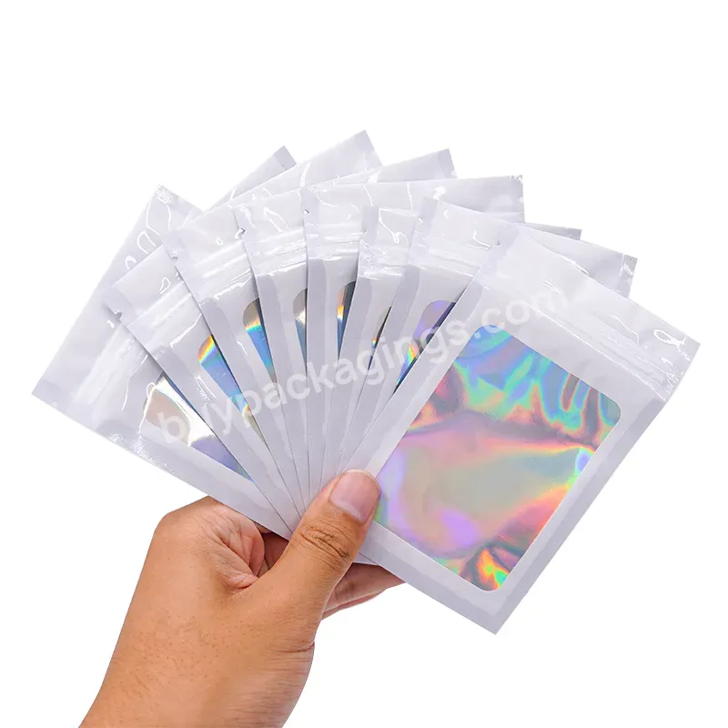 100pcs Smell Proof Mylar Sample Pouch Gift Baggies Holographic Foil Ziplock Packaging Bags For Jewelry Lash Lip Gloss Small Busi