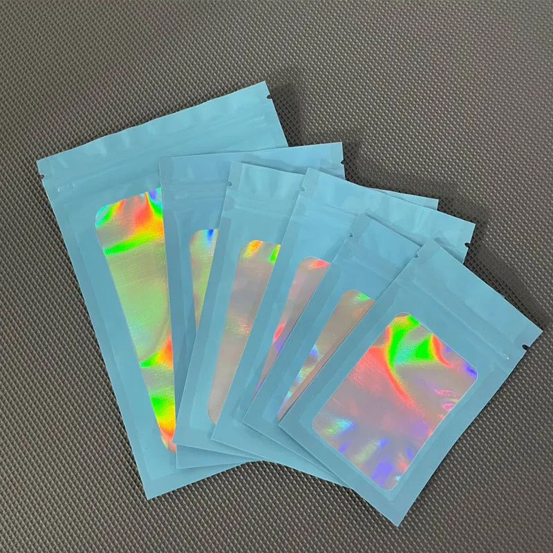 10*18cm 11*19cm 12*20cm Custom Jewelry Mobile Phone Case Mylar Plastic Holographic Aluminum Window Foil Zip Lock Ziplock Bag