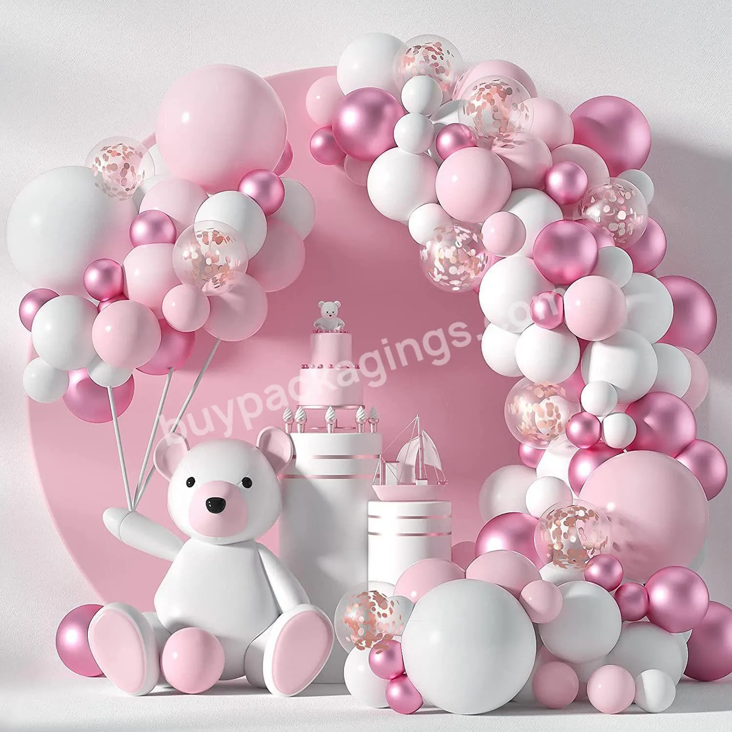 104 PCS Pastel Pink Balloons Arch Garland Kit for Baby Girl Shower Decorations Birthday Wedding Anniversary