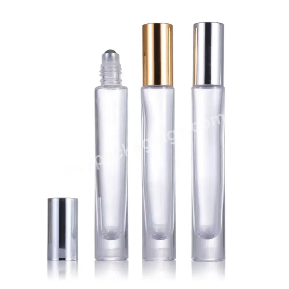 10ml 0.33oz Thick Bottom Long Frosted Glass Roll On Bottle With Stainless Steel Roller Ball And Aluminum Cap For Perfume Pen