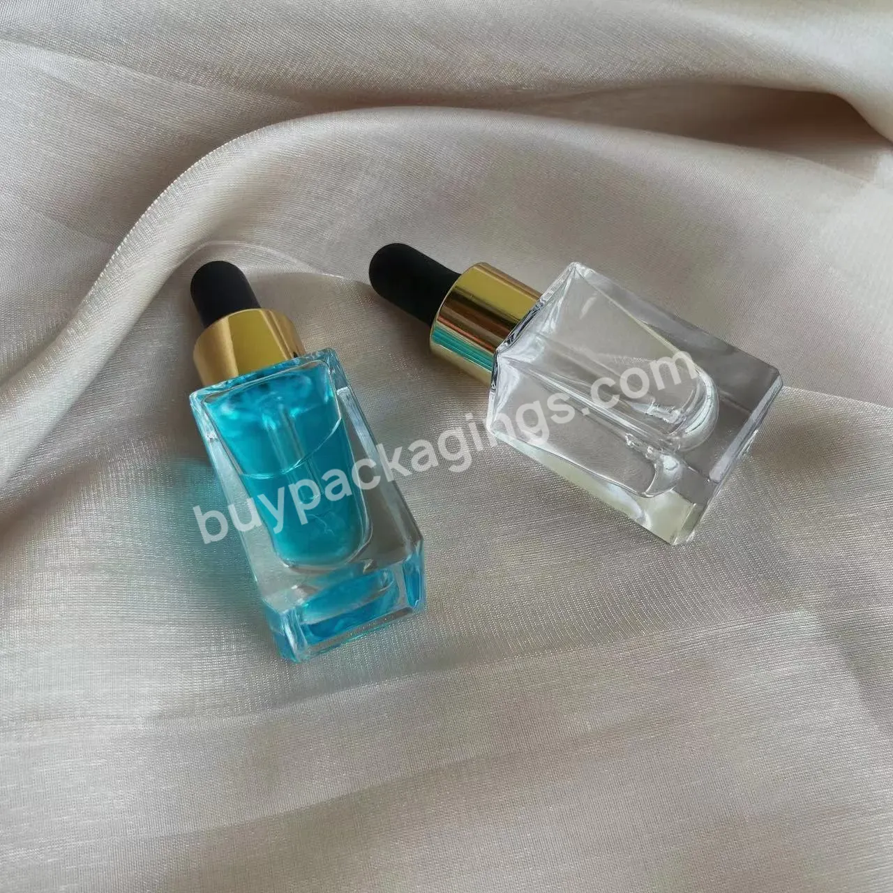 10ml 12ml Square Thick Bottom Luxury Dropper Bottle Glass Essence Bottle With Aluminum Pipette