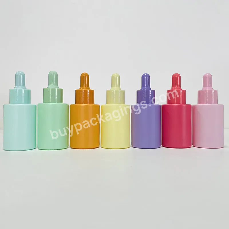 10ml 15ml 20ml 30ml 50ml 100ml Blue Green Orange Pink Yellow Red Purple Cosmetic Packaging Flat Shoulder Dropper Bottle With Lid