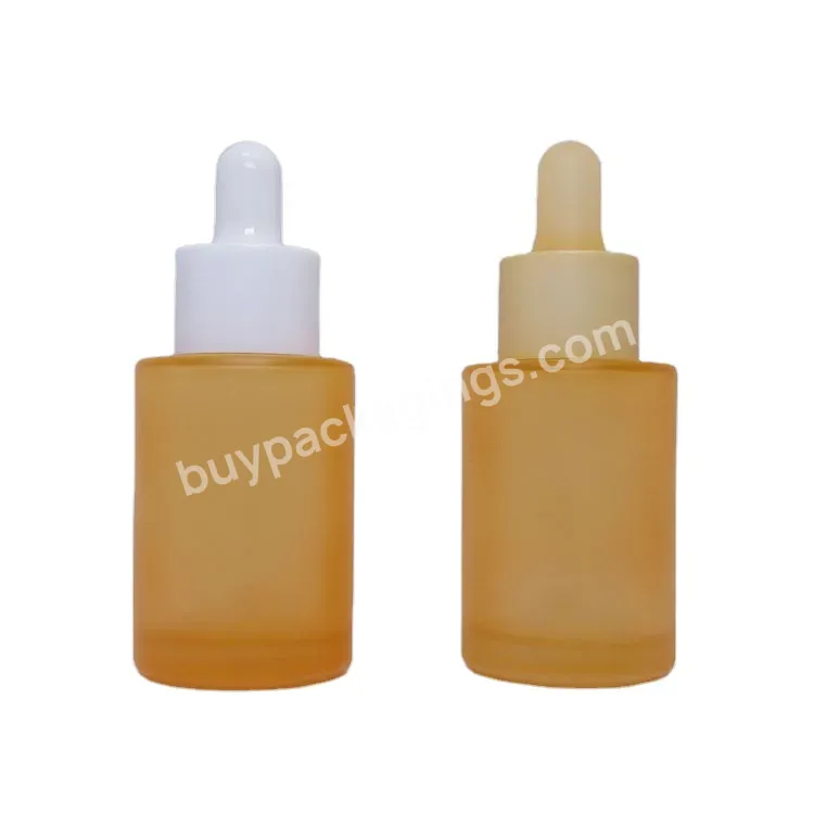 10ml 15ml 20ml 30ml 50ml 100ml Yellow Frosted Essential Oil Cosmetic Packaging Glass Flat Shoulder Dropper Bottle With Lid