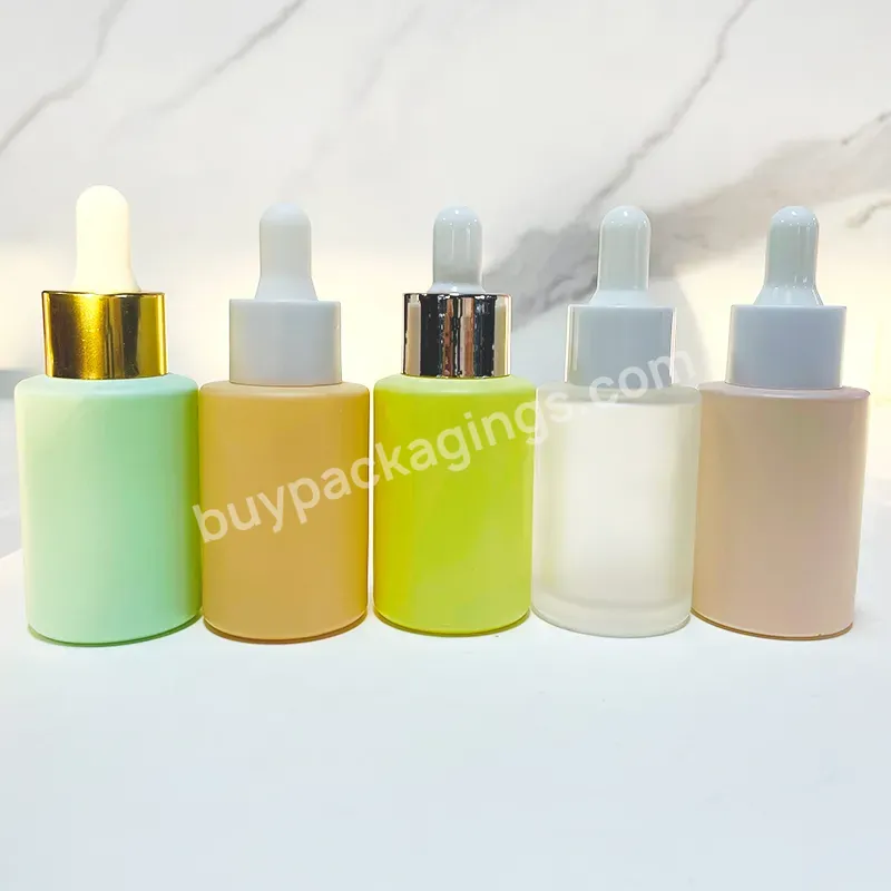 10ml 15ml 20ml 30ml 50ml 100ml Yellow Green Clear Aluminum Lid Skincare Oil Serum Cosmetic Flat Shoulder Glass Dropper Bottle