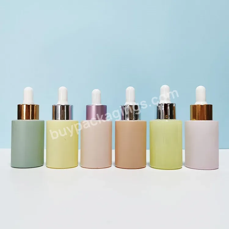 10ml 15ml 20ml 30ml 50ml 100ml Yellow Pink Green Aluminum Lid Skincare Facial Oil Empty Flat Shoulder Glass Dropper Bottle