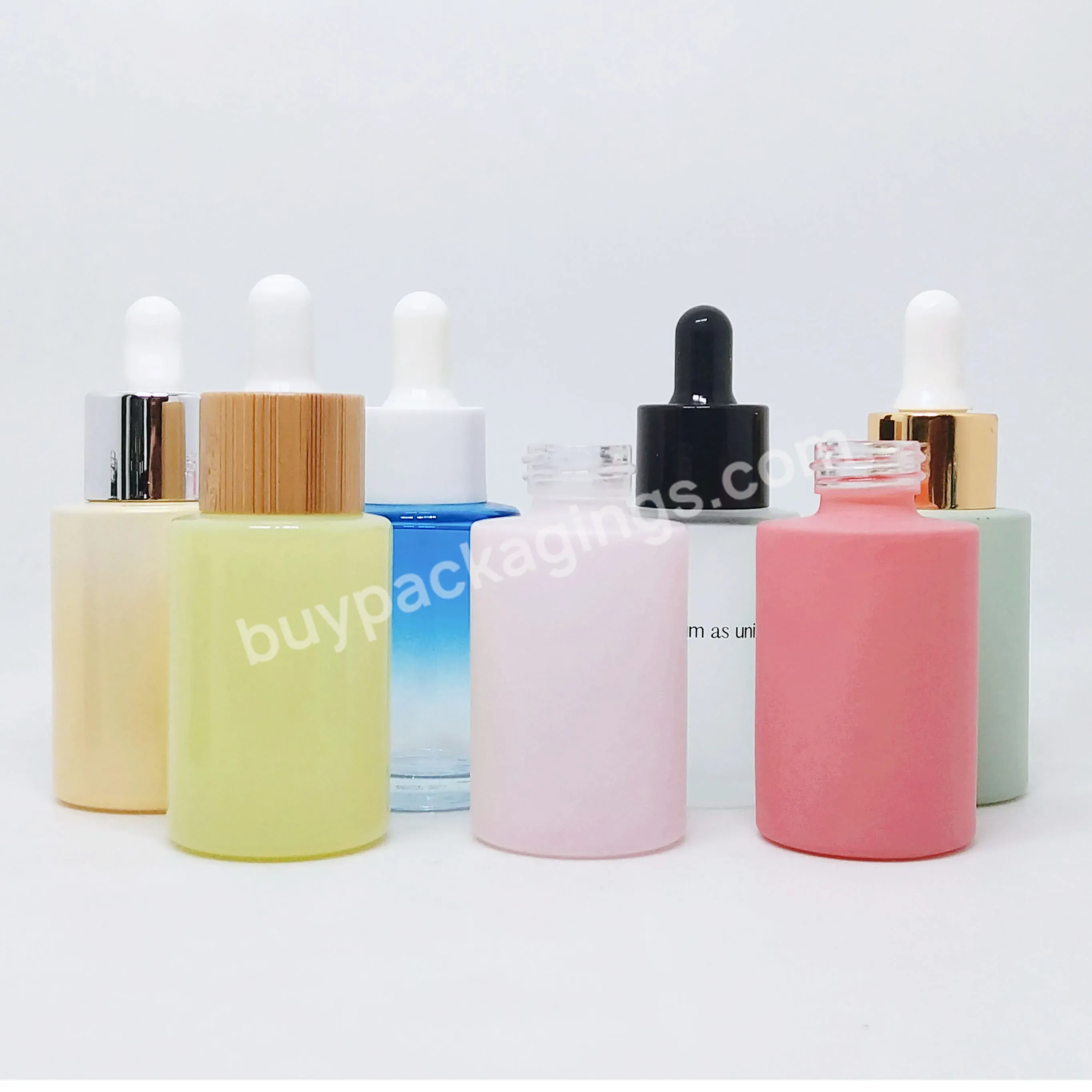 10ml 15ml 20ml 30ml 50ml 100ml Yellow Pink Green Aluminum Lid Skincare Facial Oil Empty Flat Shoulder Glass Dropper Bottle