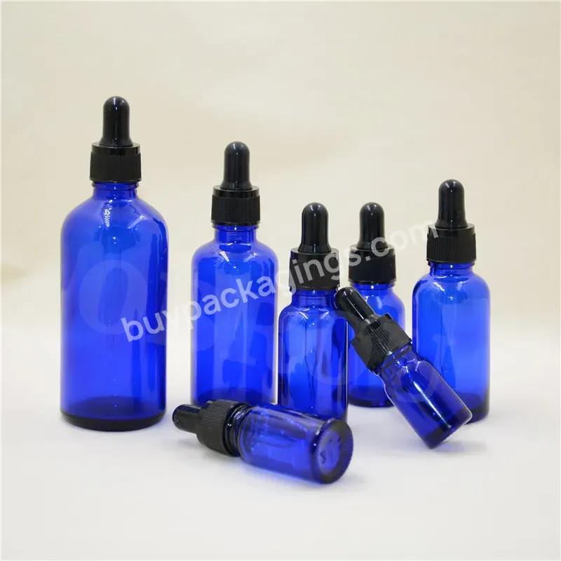 10ml 15ml 20ml 30ml 50ml Glass Dropper Bottle Blue Empty Glass Bottles With Black Screw Cap For Cosmetics Essential Oil