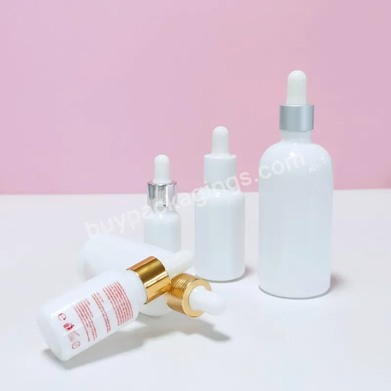 10ml 15ml 30ml 50ml 100ml Solid Milk Opal White Glass Dropper Bottle With Silver Ring For Serum Essential Oi Packing