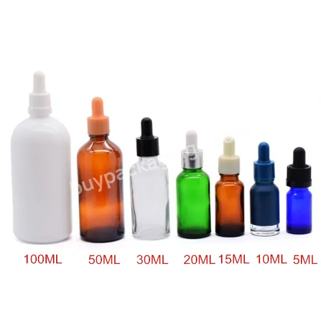 10ml 15ml Cosmetic Skincare Packaging Cylinder Clear Amber Beard Hair Essential Oil Serum Glass Dropper Bottle With Eye Dropper