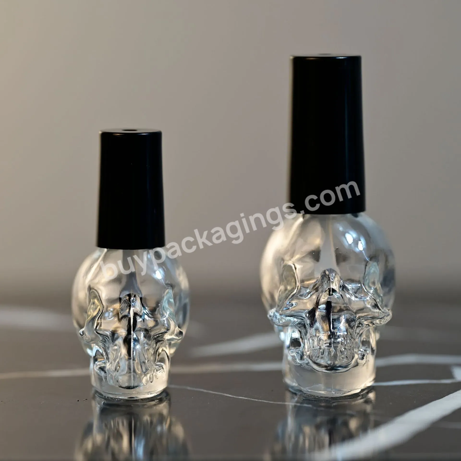 10ml 15ml Skull Shape Empty Nail Polish Glass Bottle With Brush