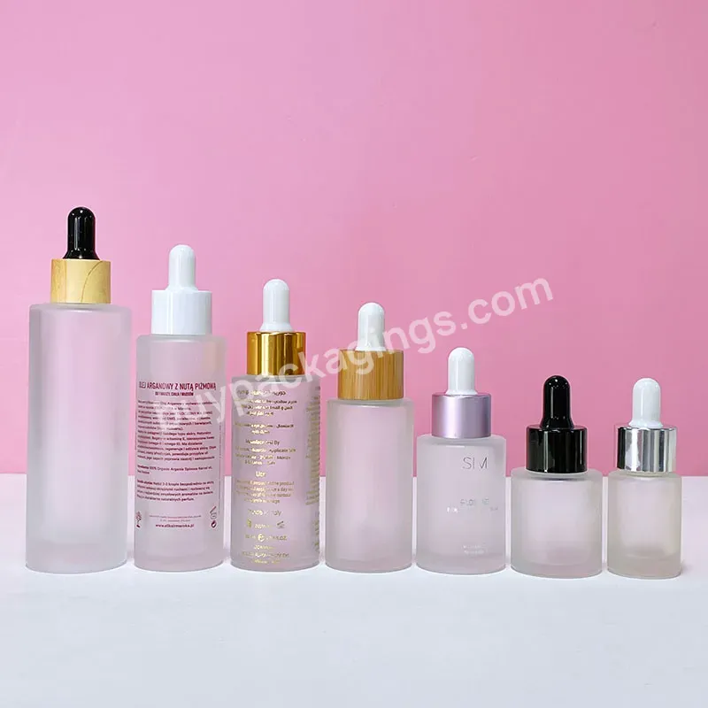 10ml 20ml 30ml 50ml 60ml 80ml 100ml Flat Shoulder White Frosted Dropper Bottle Serum Glass Bottle For Skincare Oil