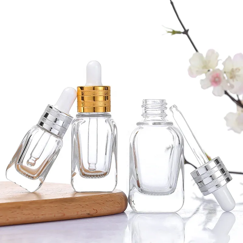 10ml 20ml 40ml Good Quality Square Grid Bottom Transparent Rubber Tipped Dropper Essential Oil Bottle