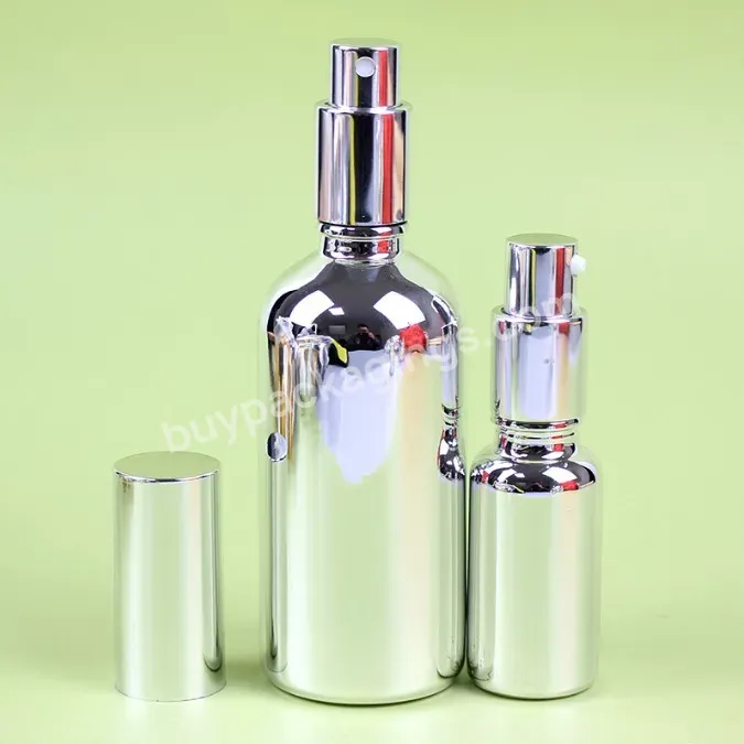 10ml 30ml 50ml 100ml Round Electroplated Gold Silver Glass Essential Oil Bottle Black Spray Pump Lotion Bottle