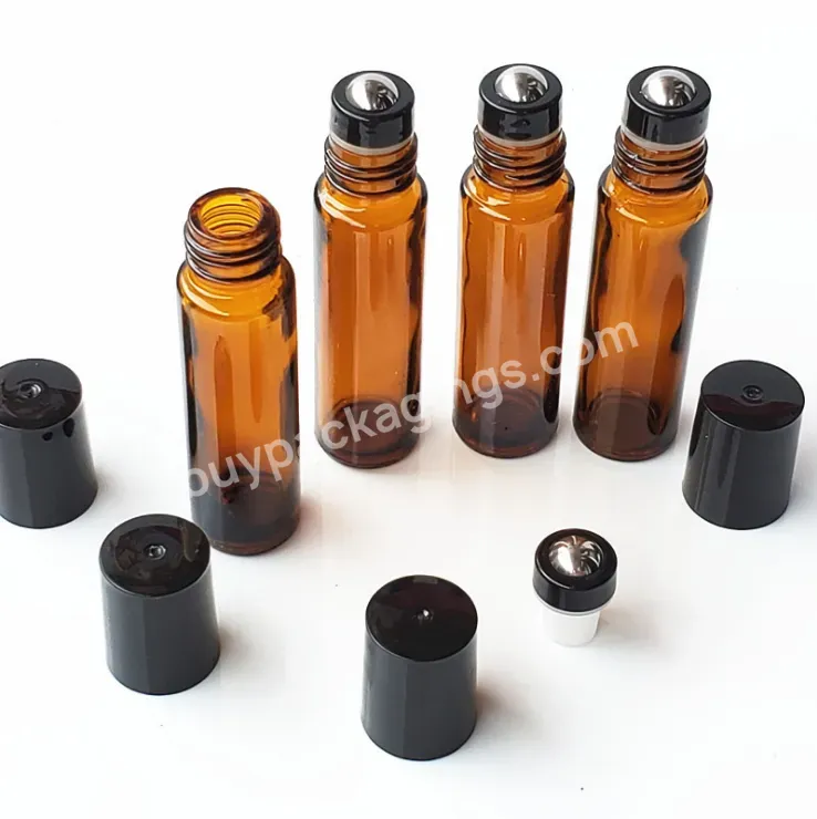 10ml Amber Glass Roll On Bottle Essential Oil Bottle Perfume Bottle With Black Premium Metal Ball