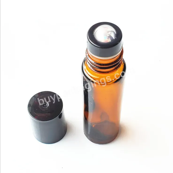 10ml Amber Glass Roll On Bottle Essential Oil Bottle Perfume Bottle With Black Premium Metal Ball