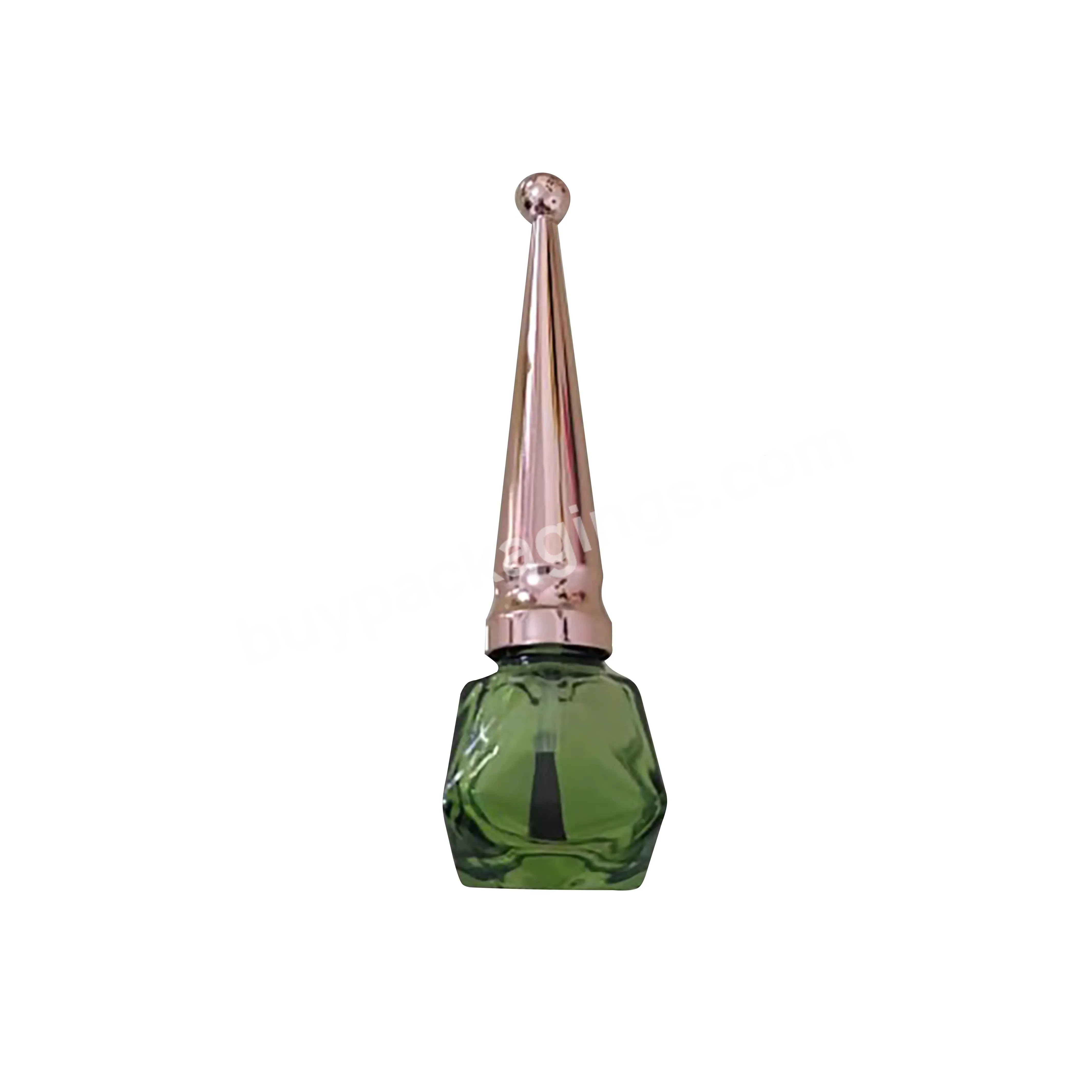 10ml Diamond Shape Green Nail Polish Glass Empty Bottle Fancy Paint Nail Glue Bottle With Brush With High Cap