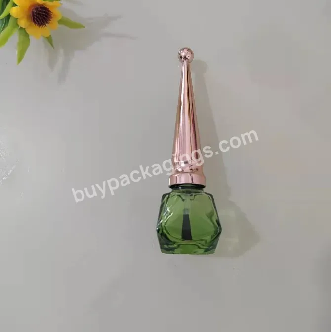 10ml Diamond Shape Green Nail Polish Glass Empty Bottle Fancy Paint Nail Glue Bottle With Brush With High Cap