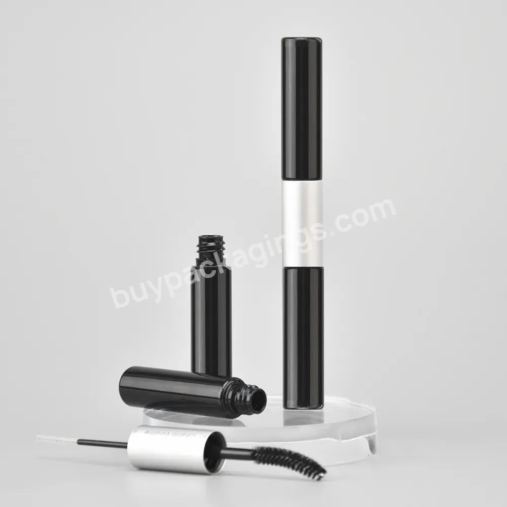 10ml Double-end Mascara Eyelash Tube Cosmetic Packaging Empty Silver Black Oem Bottle Pet Plastic Eyelash Extension Brush