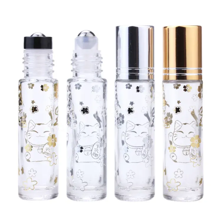 10ml Fortune Cat Essential Oil Roller Bottle 10ml Clear Perfume Oil Glass Roll On Bottle