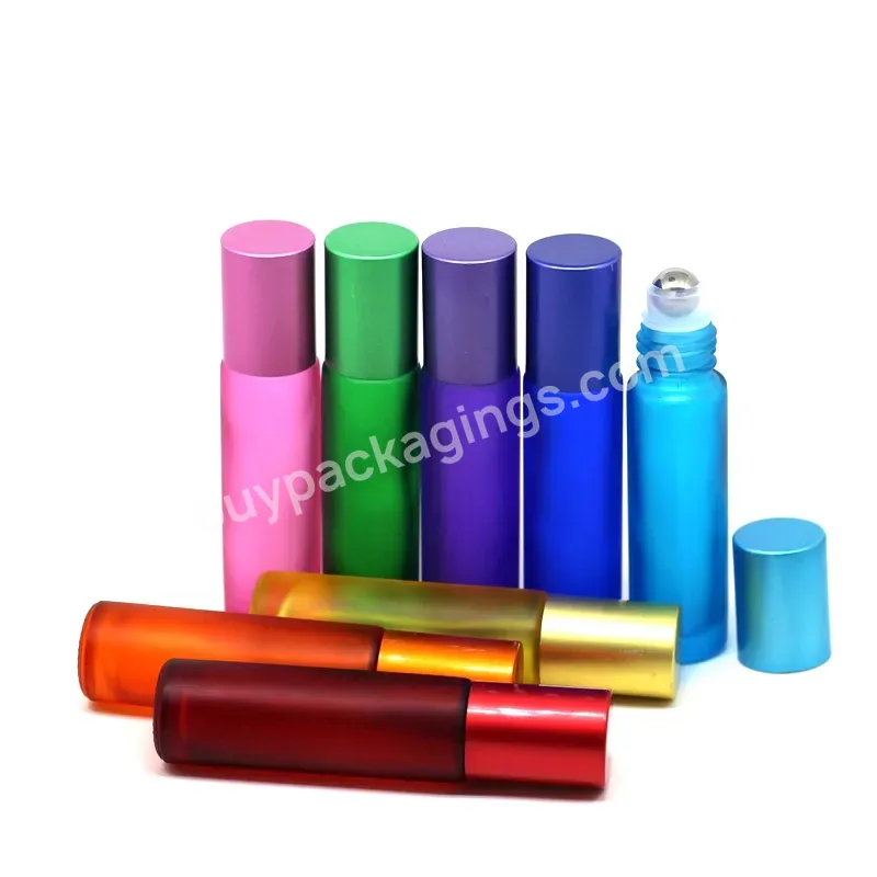 10ml Frosted Red/purple/pink/blue/orange/green Glass Roll On Bottle For Perfume Essential Oil