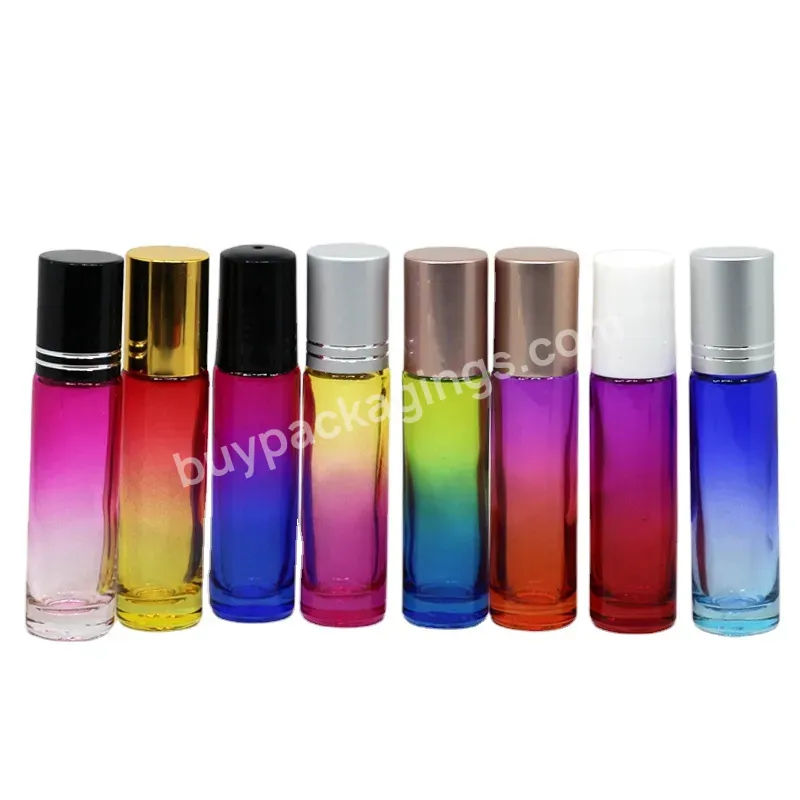 10ml Gradient Colorful Glass Roller Bottle Empty Rainbow Essential Oil Perfume Roll-on Bottle With Metal Ball - Buy Roll On Glass Bottles,Perfume Roll On Bottle,Essential Roller Bottle.