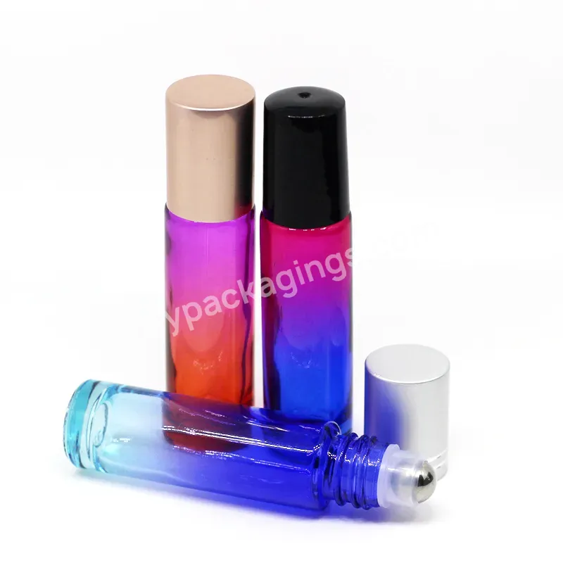 10ml Gradient Colorful Glass Roller Bottle Empty Rainbow Essential Oil Perfume Roll-on Bottle With Metal Ball