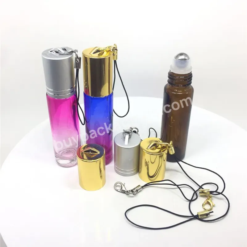 10ml Thick Roller Bottle With Golden Pendant Cover Lids Key Chain Cap