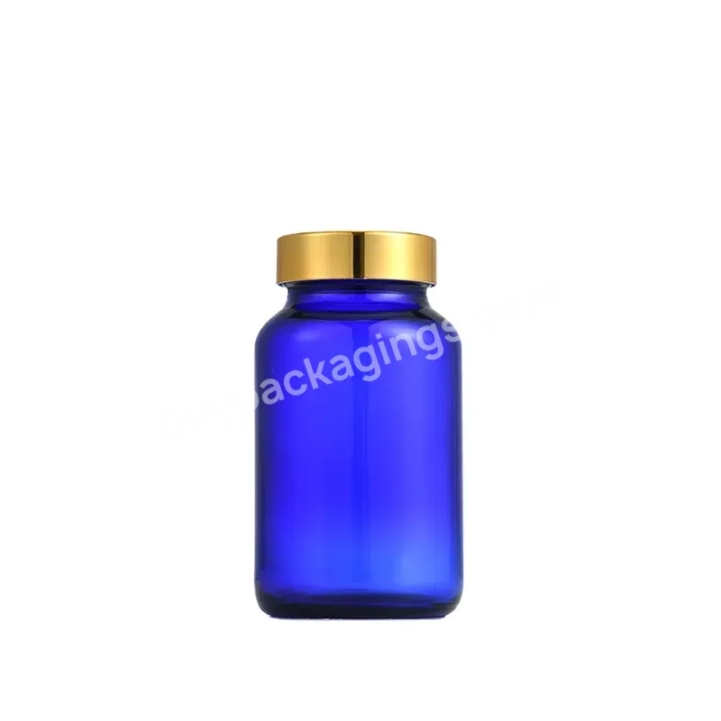 10oz 200ml Blue Glass Bottle Medicine Tablet Pill Capsule Health Food Glass Jar With Lid