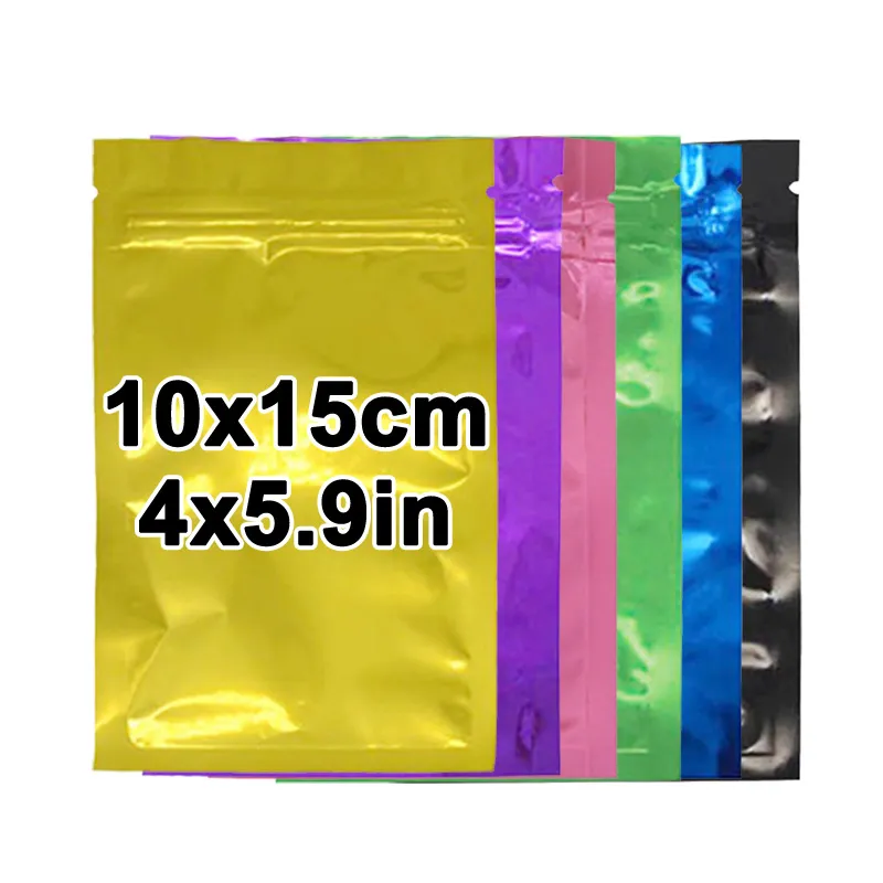 10x15cm In Stock Smell Proof Plastic Zipper Holographic Packaging Clear Front 3 Three Side Seal Aluminum Foil Flat Pouch Bag