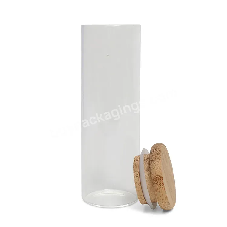 115mm 120mm 126mm Glass P-roll Tube Bamboo Wood Airtight Lid- Fits 5-11 Rolls,Borosilicate Glass Jar With Bamboo Lid