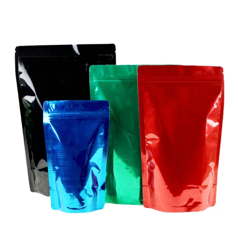 12*20cm 14*20cm Wholesale colorful black standing ziplock plastic food tea zipper sealing aluminum foil packaging bags