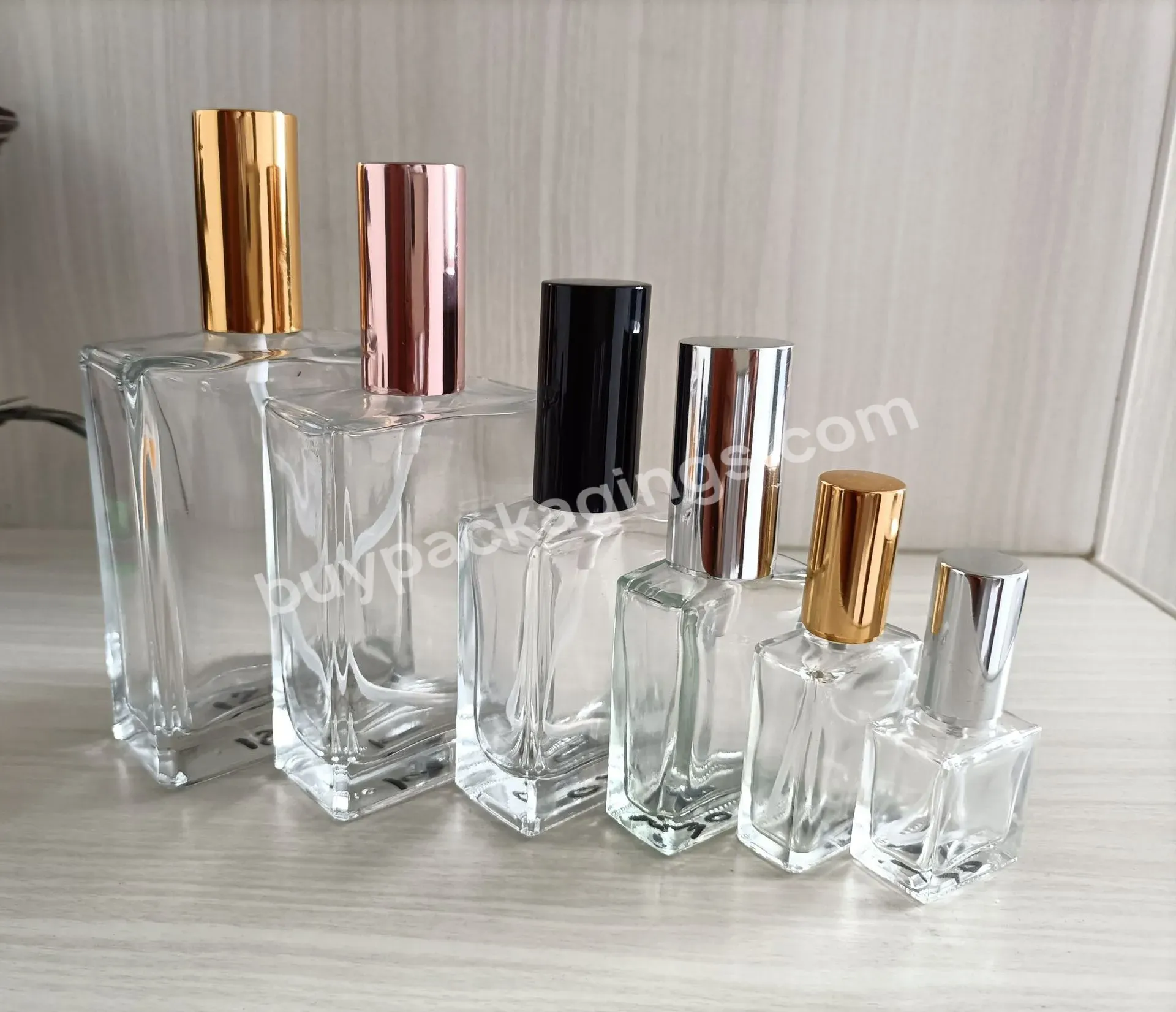 1/2oz 15ml 100ml Transparent Glass Bottle Empty Flat Rectangular 50ml 30ml Glass Spray Perfume Bottle With Aluminum Pump Sprayer