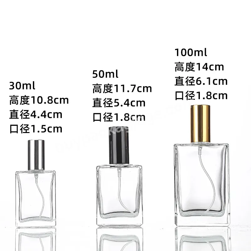 1/2oz 15ml 100ml Transparent Glass Bottle Empty Flat Rectangular 50ml 30ml Glass Spray Perfume Bottle With Aluminum Pump Sprayer