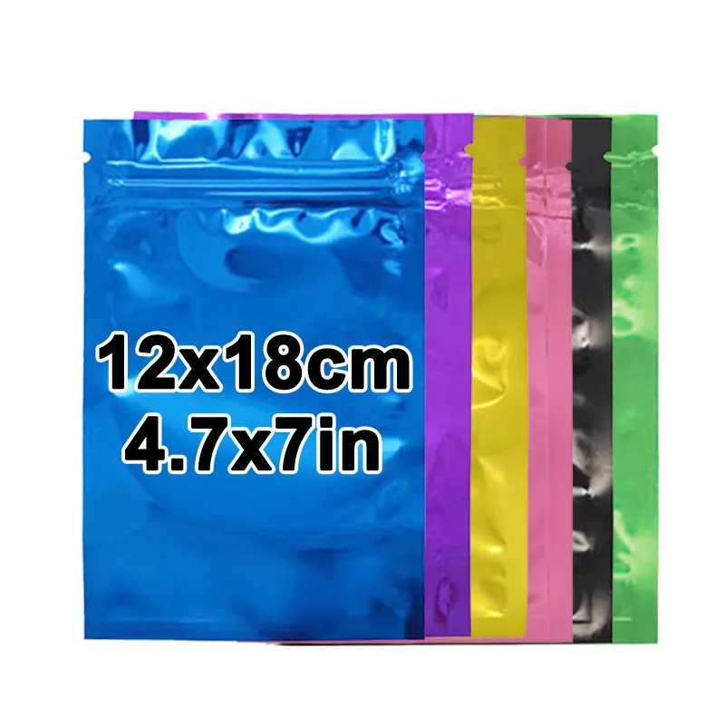 12x18cm In Stock Multicolor Smell Proof Clear Front Plastic Zipper Ziplock 3 Three Side Seal Aluminum Foil Flat Pouch Bag