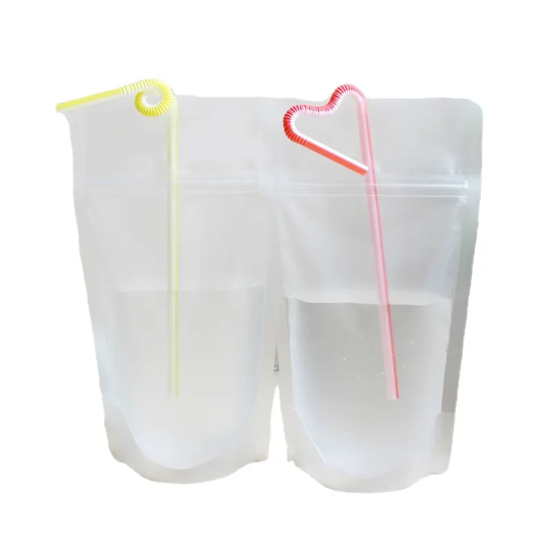 13*23+4cm portable ziplock liquid plastic packaging juice milk tea transparent frosted beverage bag