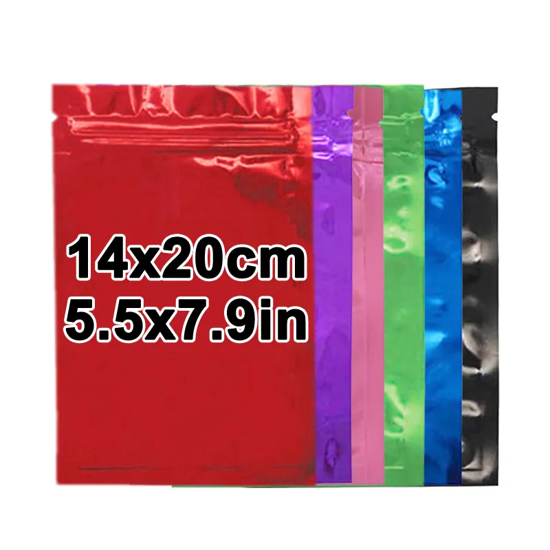 14*20cm In Stock Holographic Smell Proof Zip Lock Plastic Zipper Packaging Ziplock Three Side Seal Aluminum Foil Flat Pouch Bag