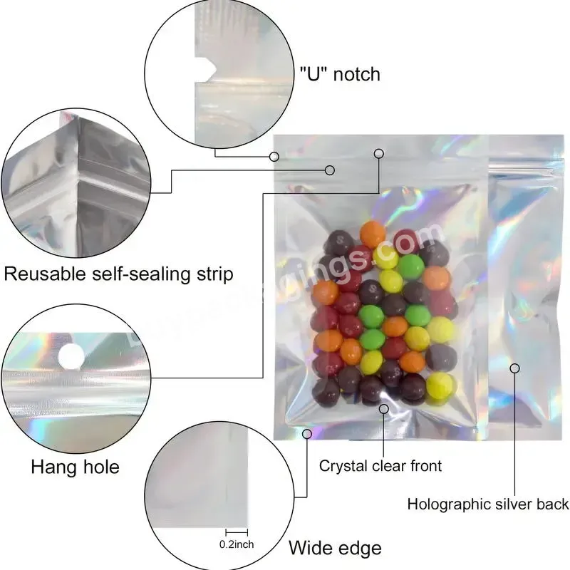 14x20 Cm Front Clear Transparent Rainbow Iridescent Holographic Zip Lock Bag Doypack Mylar Storage Food Bags