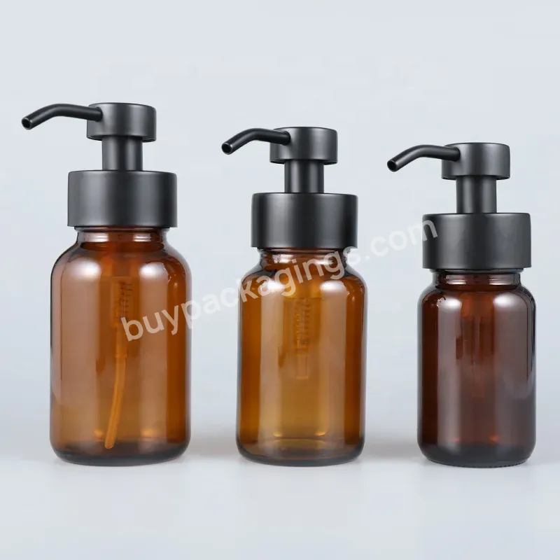 150ml 200ml 250ml 44 Size Glass Bottle With Matte Black Stainless Steel Foaming Pump