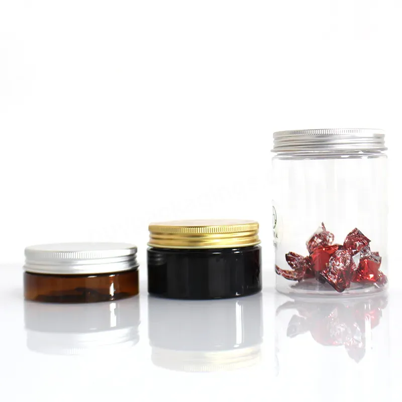 150ml 250 Ml 300ml 400ml 500ml 1000ml Clear Frosted Plastic Sealed Spice Candy Food Pet Jar With Aluminum Caps Container