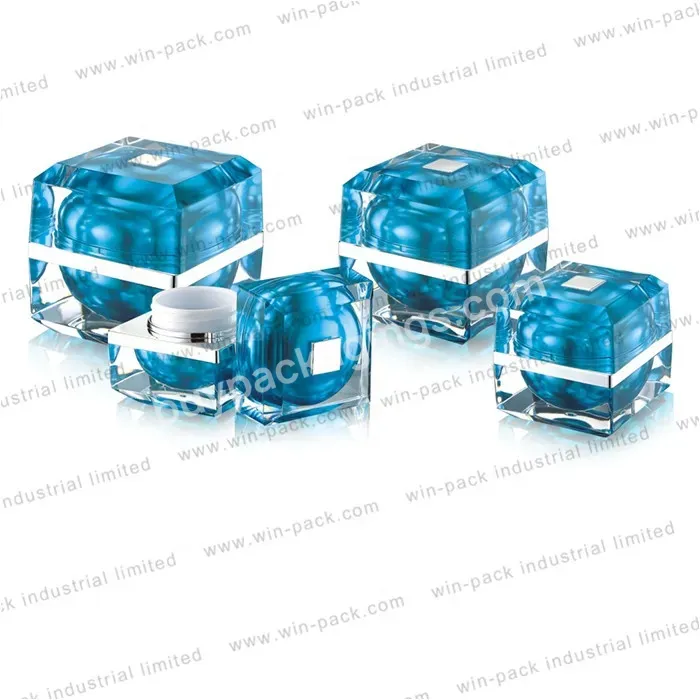 15g 30g 50g China Factory Wholesale Luxury Square Shape Blue Acrylic Cosmetic Jars Wholesale Usa