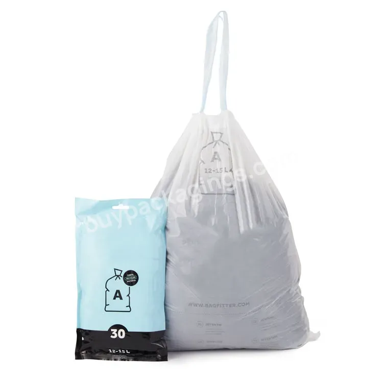 15l 4gallon Strong Garbage Trash Bags With Drawstring Bag Packaging For Home Customized