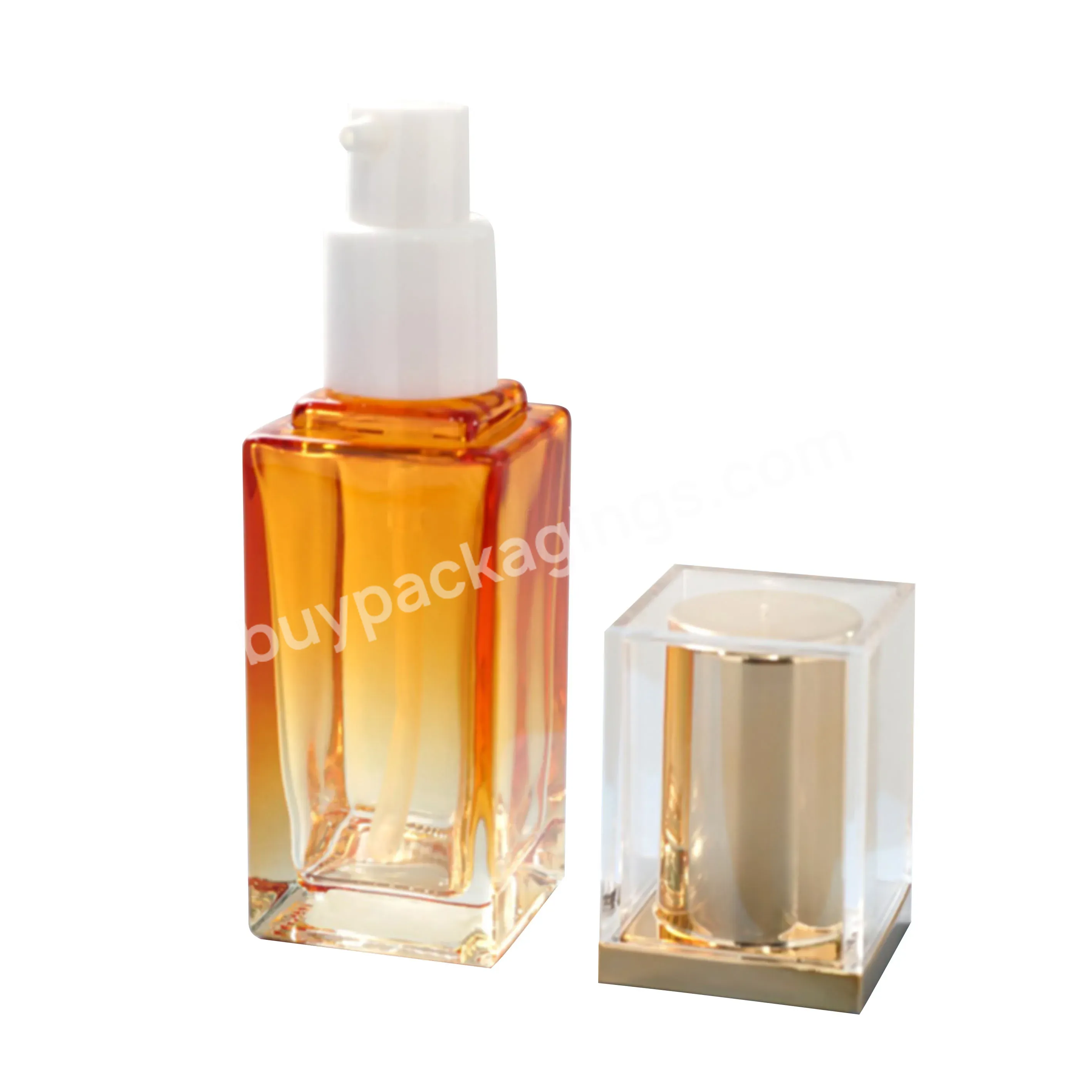 15ml 20ml 30ml 40ml Luxury Glass Lotion Pump Bottle Square Foundation Glass Bottle