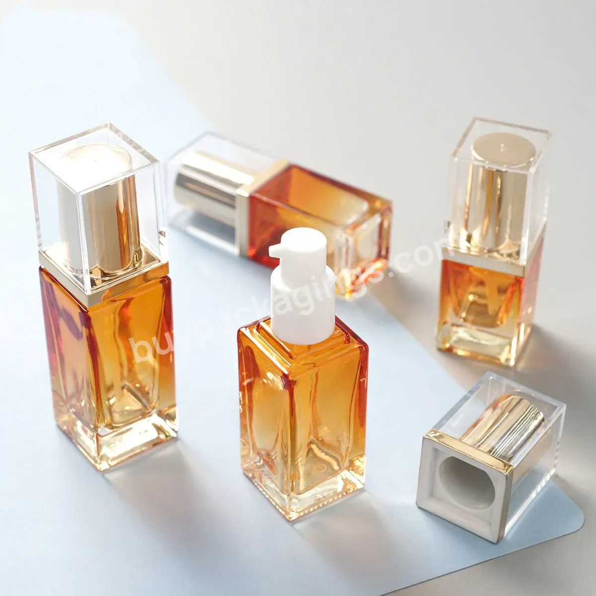 15ml 20ml 30ml 40ml Luxury Glass Lotion Pump Bottle Square Foundation Glass Bottle