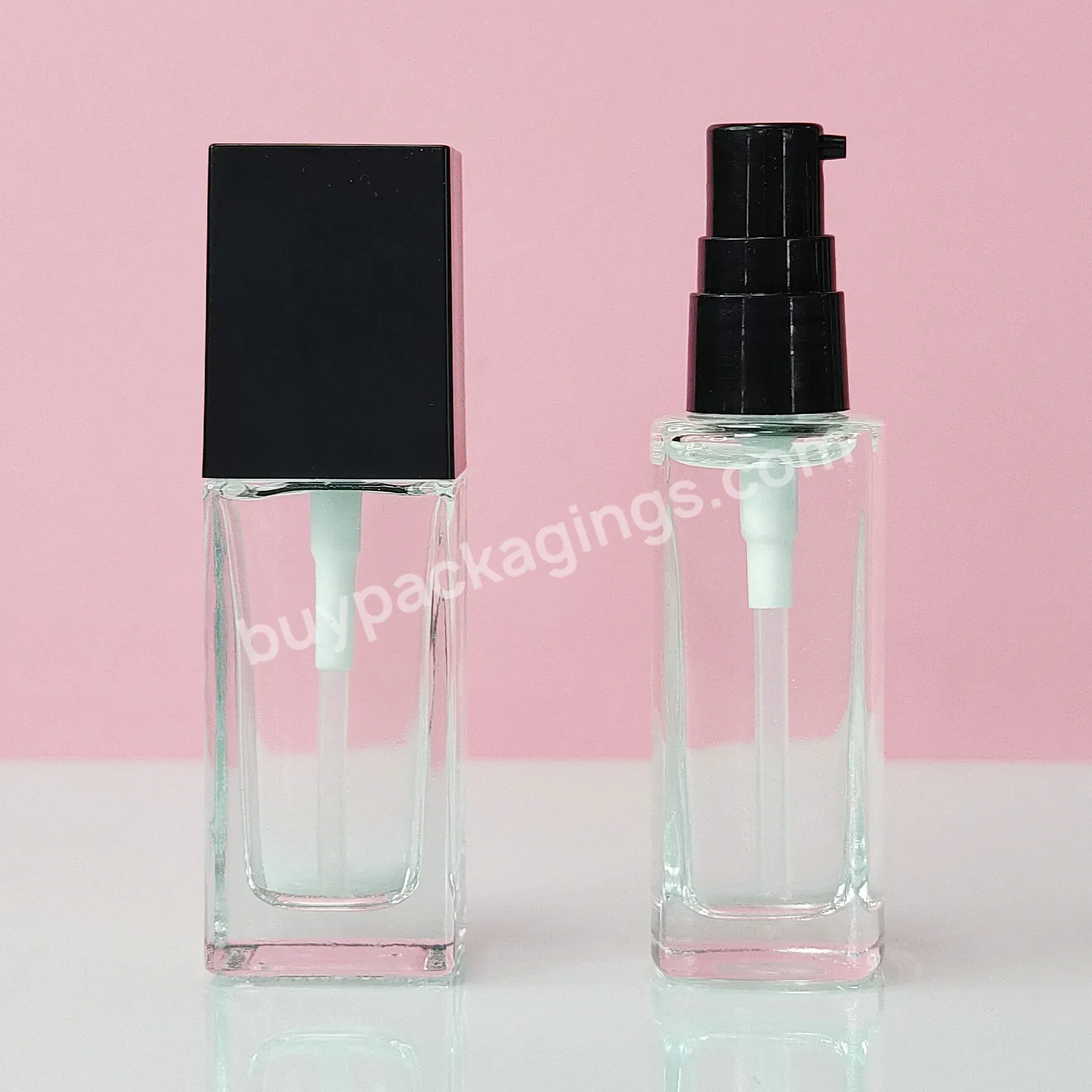 15ml 20ml 30ml 40ml Transparent Frosted Square Glass Liquid Foundation Container Bb Cream Cosmetics Pump Lotion Bottle