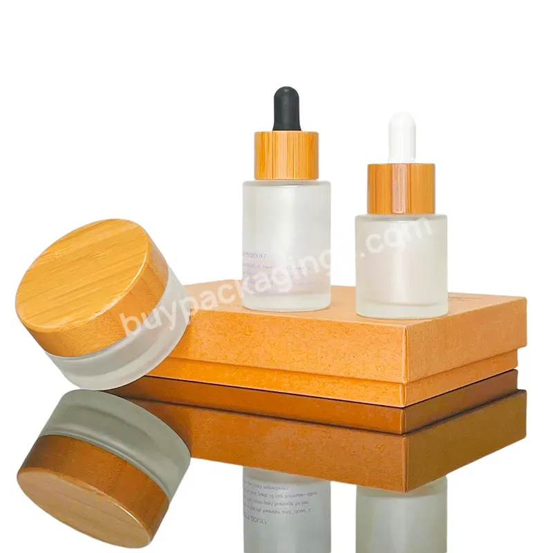 15ml 20ml 30ml 50ml Bamboo Cap Flat Essential Oil Bottle Frosted Serum Glass Bamboo Dropper Lids With Kraft Paper Box - Buy Oil Bottle Dropper,Luxury Round Shoulder Skincare Serum Lotion Bottle 30ml 50ml 10 Ml 20 Ml Cosmetic Bottle With Lotion Pump,N