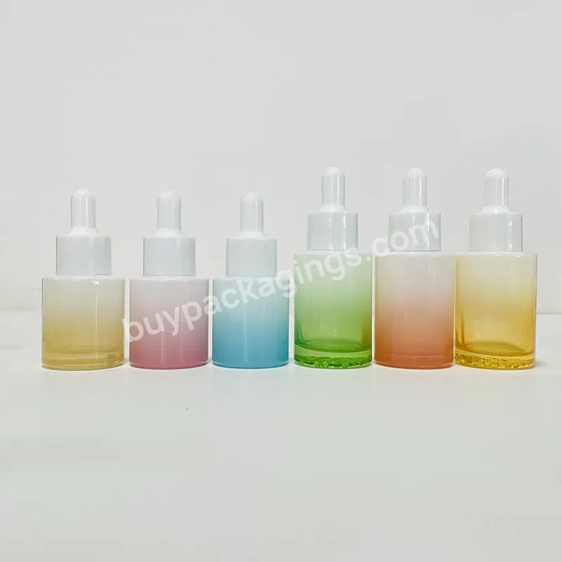 15ml 20ml 30ml Colorful Gradient Blue Pink Green Yellow Bread Oil Skincare Empty Flat Shoulder Glass Dropper Bottle