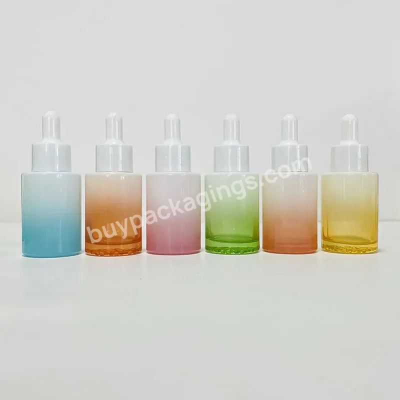 15ml 20ml 30ml Colorful Gradient Blue Pink Green Yellow Bread Oil Skincare Empty Flat Shoulder Glass Dropper Bottle