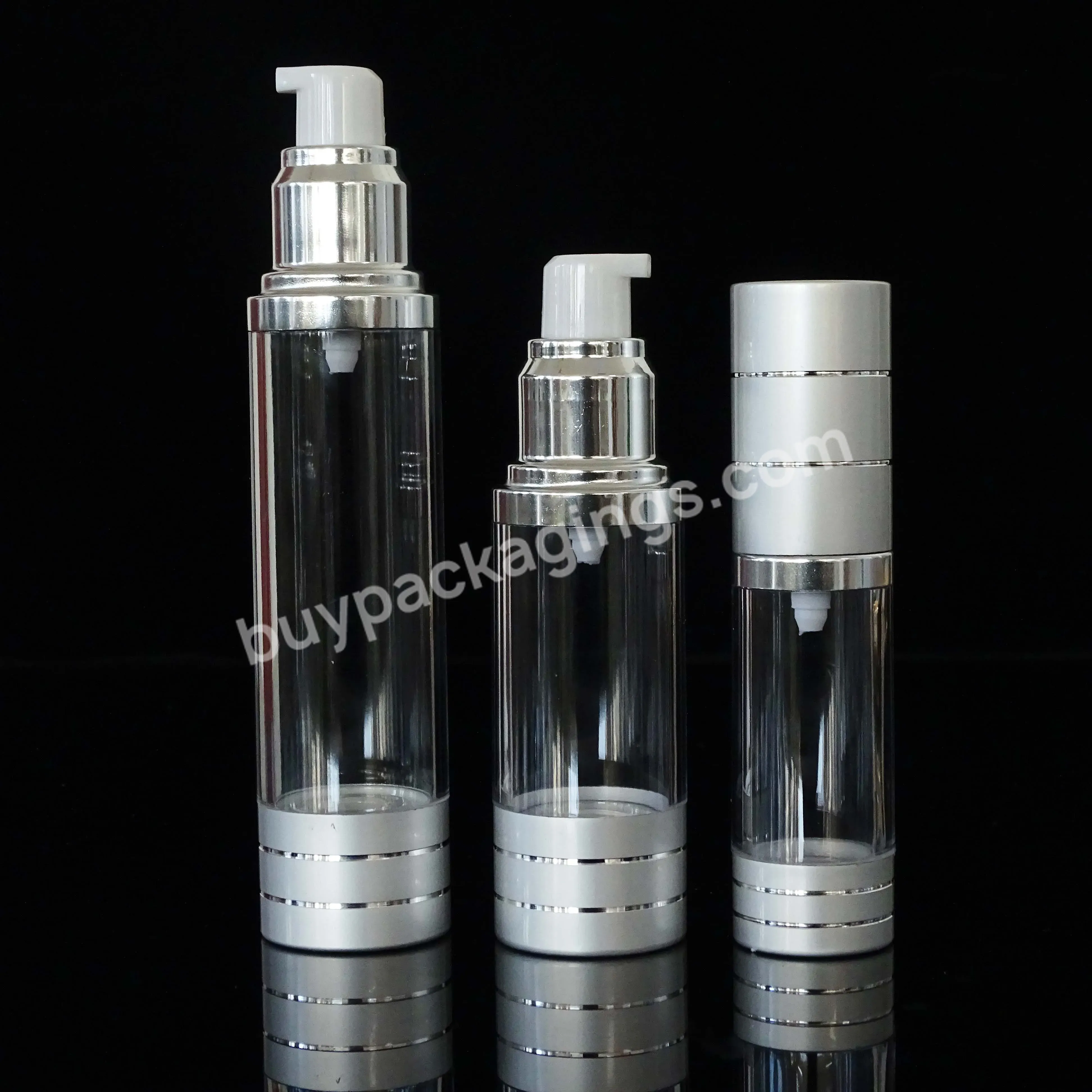 15ml 30ml 50ml 100 Ml Luxury Matte Silver Aluminum Cosmetic Frosted Plastic Spray Silver Airless Pump Bottle