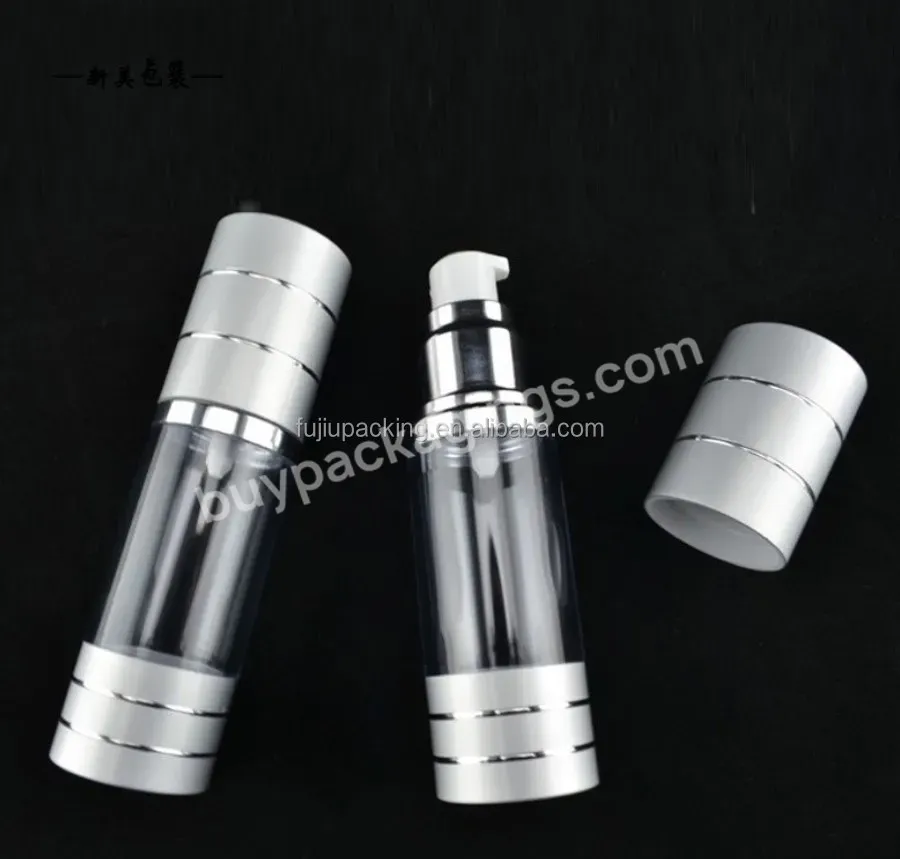 15ml 30ml 50ml 100 Ml Luxury Shiny Silver Aluminum Cosmetic Frosted Plastic Spray Silver Airless Pump Bottle - Buy 15ml 30ml 50ml 100 Ml Luxury Shiny Silver Airless Bottle,Skin Care Plastic Spray Silver Airless Pump Bottle,Silver Aluminum Cosmetic Fr