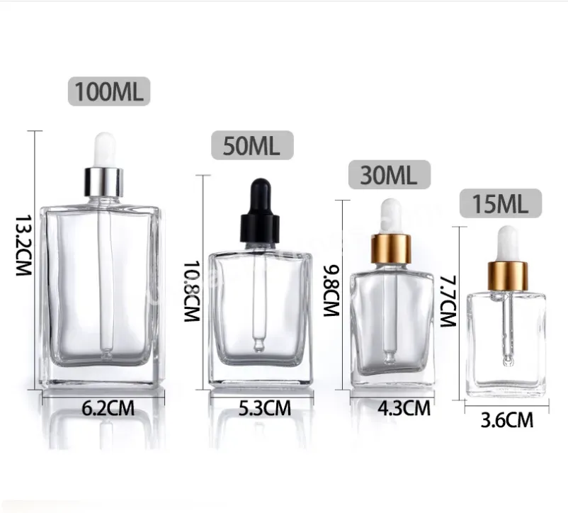 15ml 30ml 50ml 100ml Clear Square Glass Dropper Bottle Rectangle Essential Oil Bottle With Dropper Cap